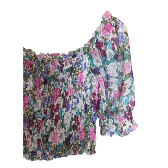 Women's - ASTR The Label Floral Smocked Blouse, Size Small - Picture 4 of 8